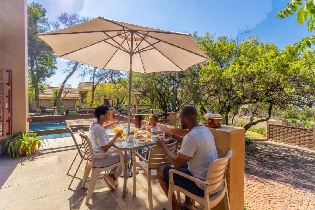 Patio table overlooking the pool